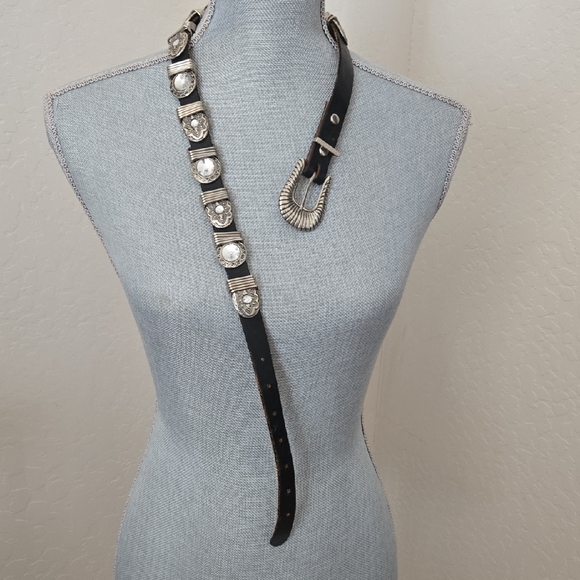 Accessories - Western-Style Leather Belt featuring  silver-toned conchos & matching buckle